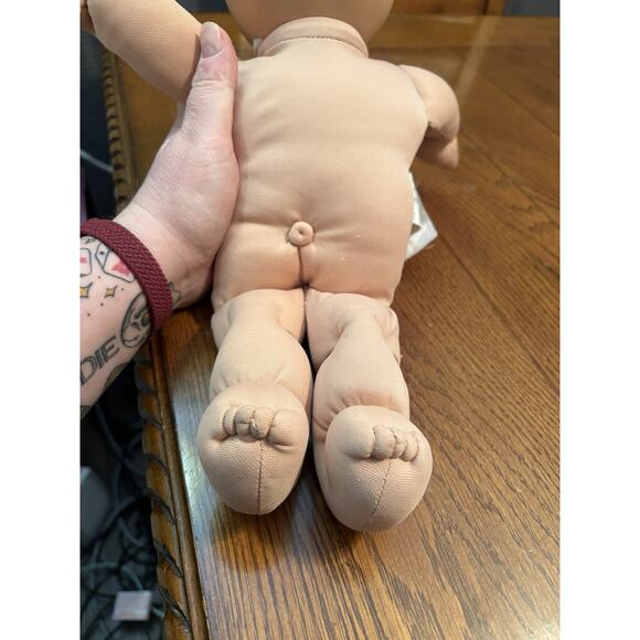 1980s Cabbage Patch Kid Preemie Baby Bald Blue Eyes Blue & Pink Floral Dress - Picture 2 of 7